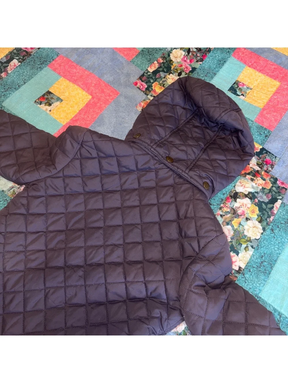 Mini Boden Girls 6-7Y Quilted Hooded Jacket with Floral Lining for Kids
